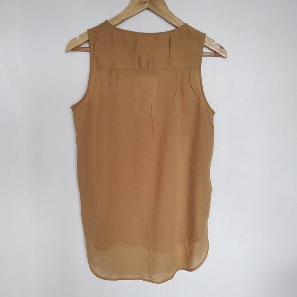 Mustard Khaki sleeveless button down high low blouse by Cottonworld - Picture 3 of 7